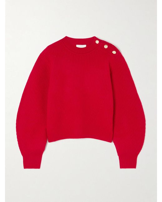 Isabel Marant Red Nolly Embellished Ribbed-Knit Merino Wool Sweater