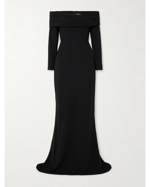 Solace London Black Lyla Off-The-Shoulder Crepe Gown