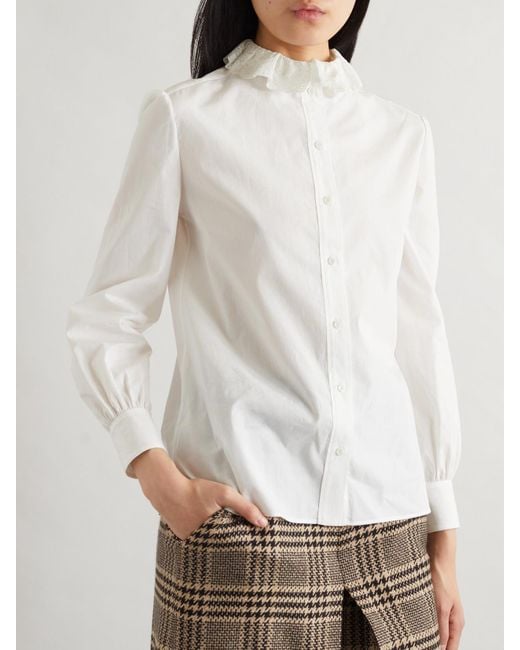 Saint Laurent White Lace-Trimmed Cotton-Poplin Shirt