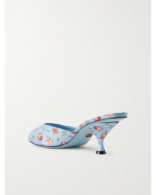 Dolce & Gabbana Blue Kiera Floral-Print Satin Mules