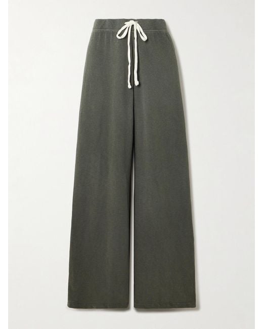 James Perse Green Cotton-Terry Wide-Leg Track Pants