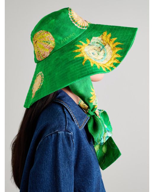 ALÉMAIS Green Aquatica Printed Linen Sunhat