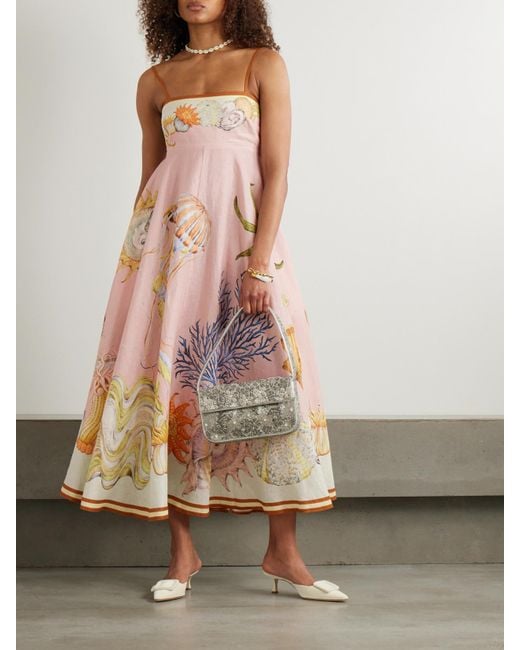 ALÉMAIS White Sam Pauletto Nereids Shirred Printed Linen-Gauze Midi Dress