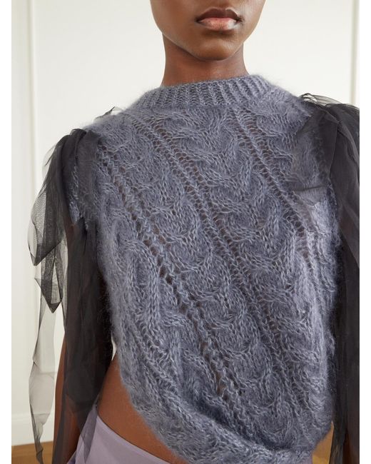 PAULINE DUJANCOURT Gray Winnie Chiffon-Trimmed Wool-Blend Sweater