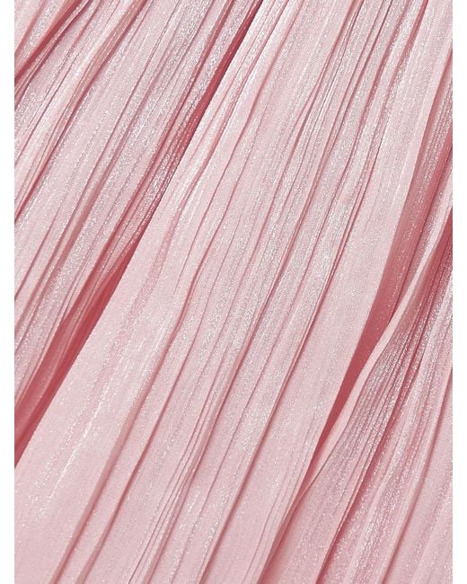 Marmar Halim Pink Off-The-Shoulder Draped Metallic Plissé-Taffeta Gown