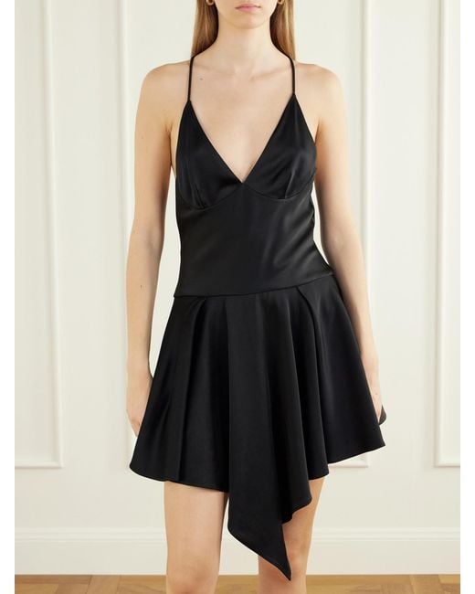 Stella McCartney Black Gathered Satin Mini Dress