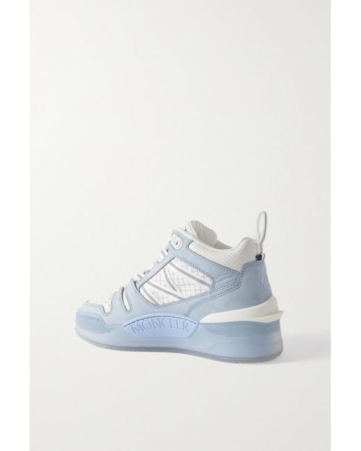 Moncler Blue Pivot Mid Leather And Ripstop-Trimmed Suede Sneakers