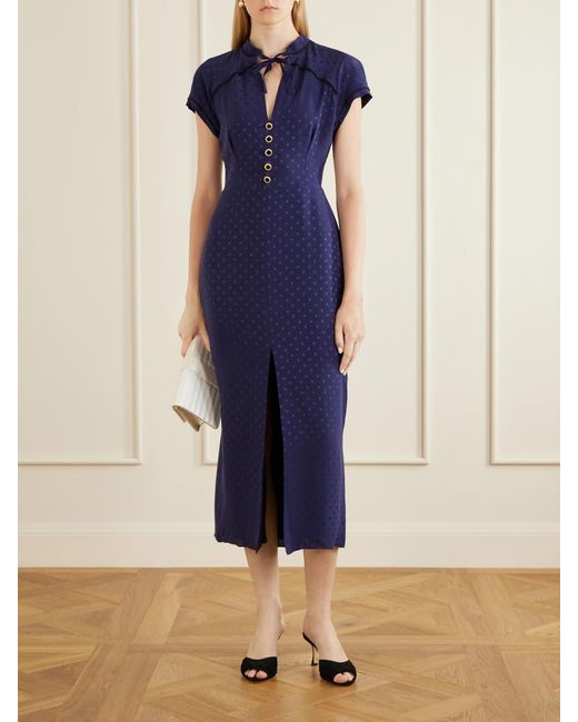 Alessandra Rich Blue Silk Jacquard Midi Dress