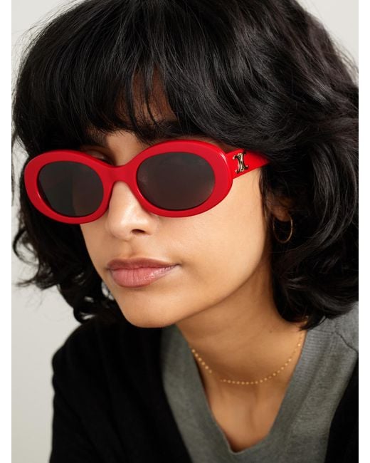 Céline Red Triomphe Oval-Frame Acetate Sunglasses