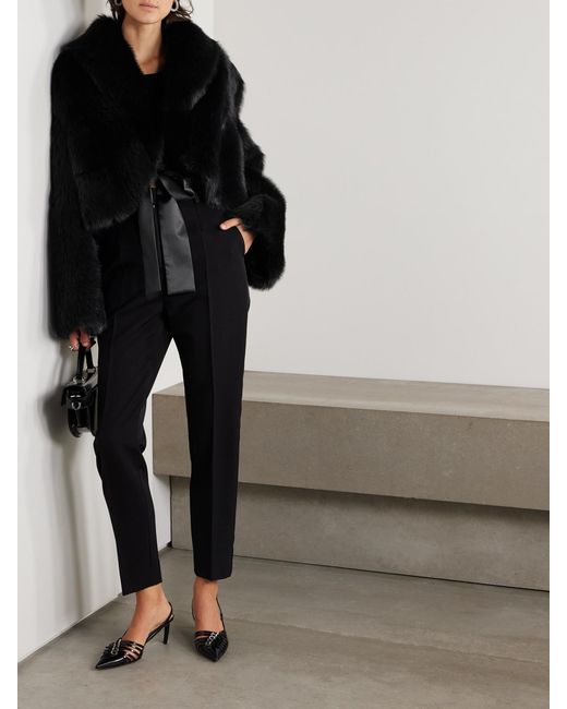 Dolce & Gabbana Black Cropped Satin-Trimmed Shearling Jacket