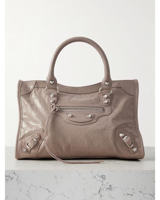 Balenciaga Natural Le City Small Embellished Textured-Leather Tote