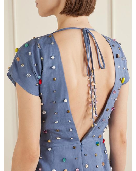 BERNADETTE Blue Anne Appliquéd Cotton And Linen-Blend Mini Dress