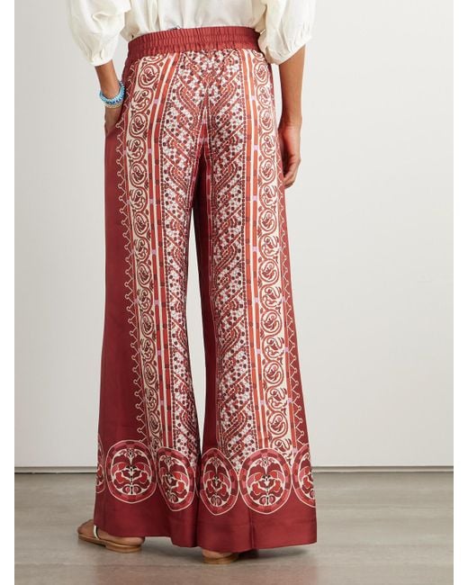 LaDoubleJ Red Icon Palazzo Printed Silk-Twill Wide-Leg Pants