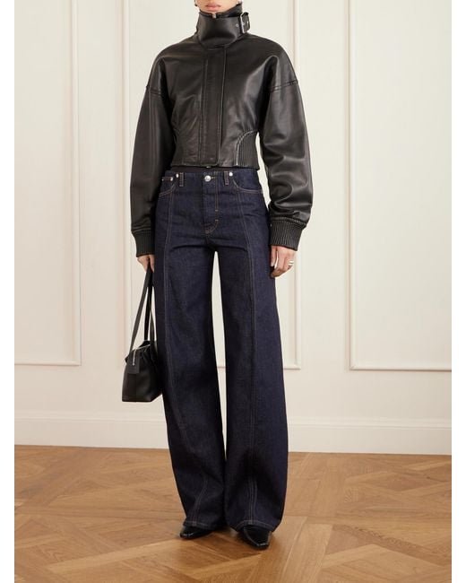 Sportmax Black Cropped Buckled Leather Jacket