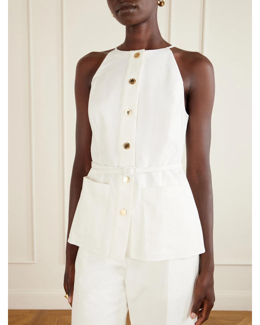 Carolina Herrera Natural Belted Cotton-Blend Blouse