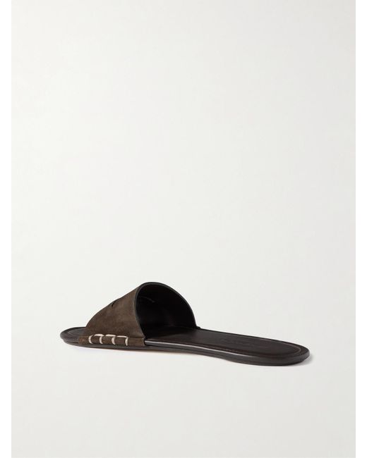 J.W. Anderson White Loafer Whipstitched Suede Slides