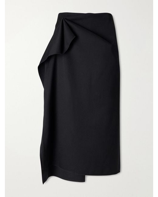 Lanvin Black Asymmetric Wool Midi Skirt