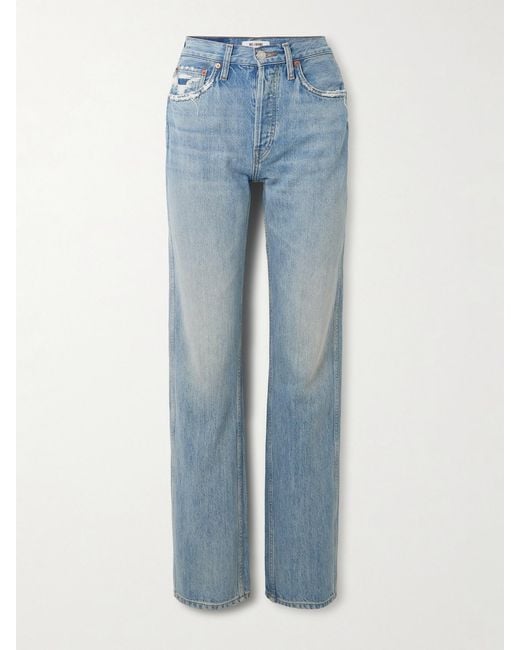 Re/done Blue 90S Distressed High-Rise Straight-Leg Organic Jeans