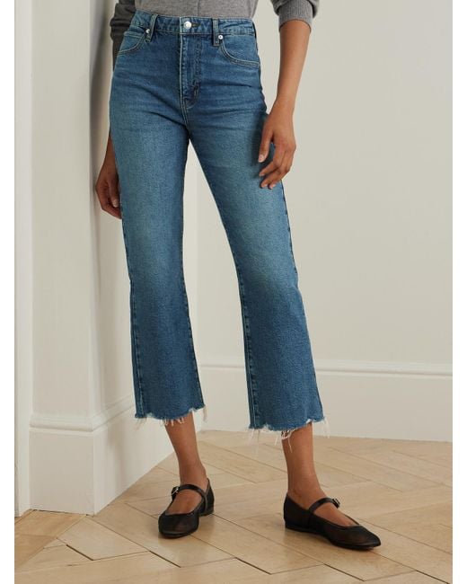 FRAME Blue The Ruler Crop Verkürzte, Hoch Sitzende Jeans Mit Schmalem Bein Und Fransen
