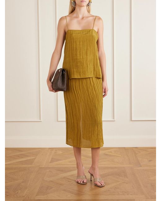 Tibi Yellow Crinkle Charmeuse Tank