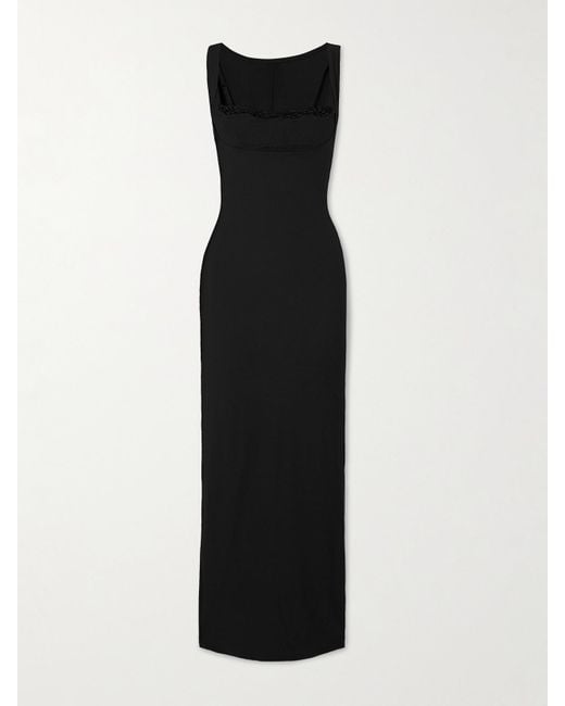 Skims Black Soft Lounge Lace Scoop Neck Long Dress