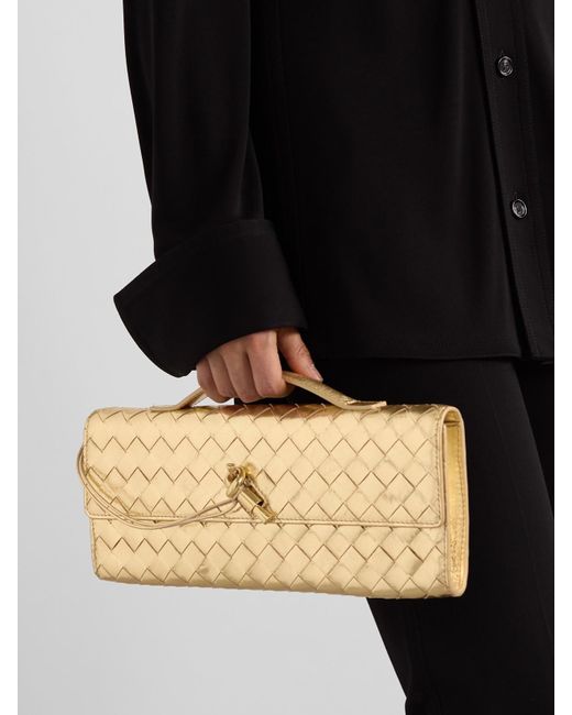 Bottega Veneta Natural Andiamo Long Intrecciato Metallic Leather Clutch