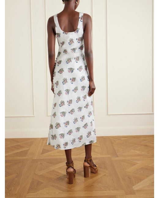 Alix Of Bohemia White Adele Mist Quatre Floral Patterned Silk Midi Dress