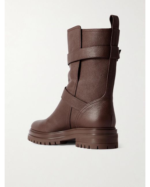 Gianvito Rossi Brown Thiago Flair Stiefel Aus Strukturiertem Leder Mit Schnallen