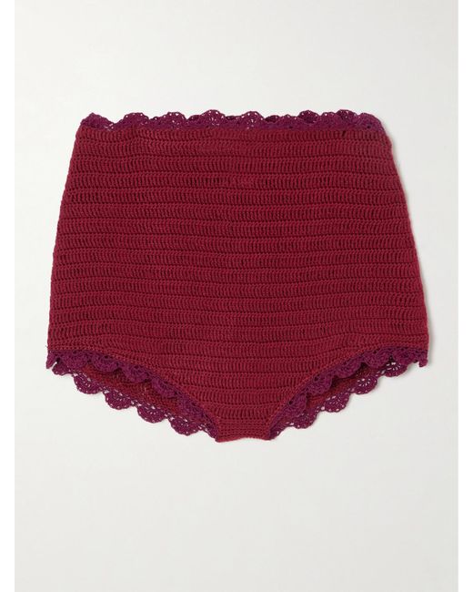 Magda Butrym Red Scalloped Crocheted Cotton Shorts