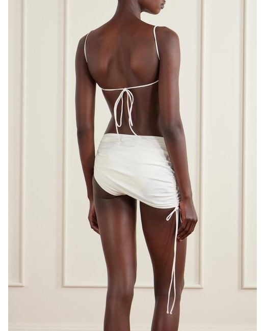 Christopher Esber White Ruched Orbit Embellished Bikini Top