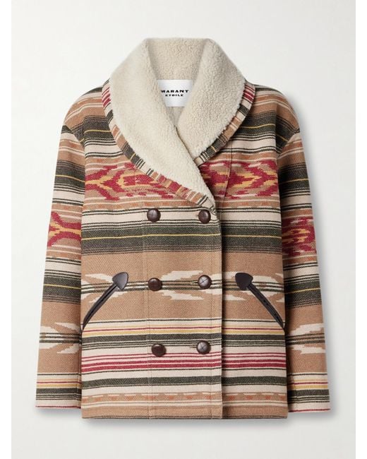 Isabel Marant Brown Dorcas Doppelreihiger Mantel Aus Jacquard Aus Einer Wollmischung Mit Fleecefutter
