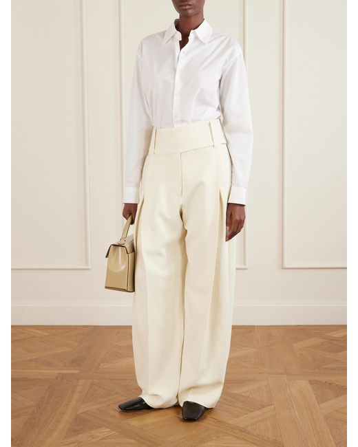 Sportmax Natural Soblo Pleated Woven Wide-Leg Pants