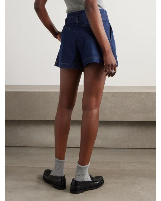 FRAME Blue The Paper Bag Belted Pleated Denim Shorts