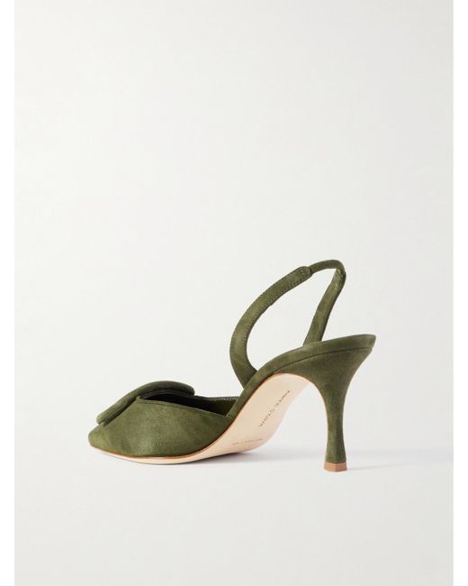 Manolo Blahnik Metallic Maysli 70 Buckled Suede Slingback Pumps