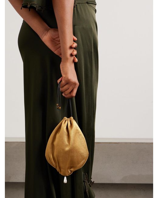 Sophie Buhai Metallic Teardrop Embellished Satin Drawstring Pouch