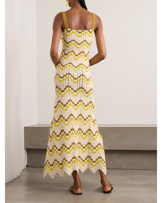 Escvdo Metallic Marea Scalloped Crocheted Cotton Maxi Dress