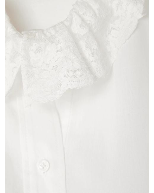 Saint Laurent White Lace-Trimmed Cotton-Poplin Shirt
