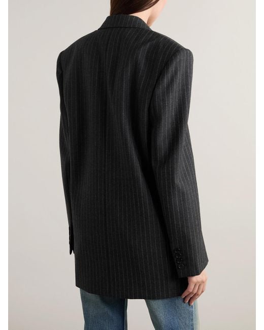 Saint Laurent Black Oversized Double-Breasted Pinstriped Wool-Flannel Blazer