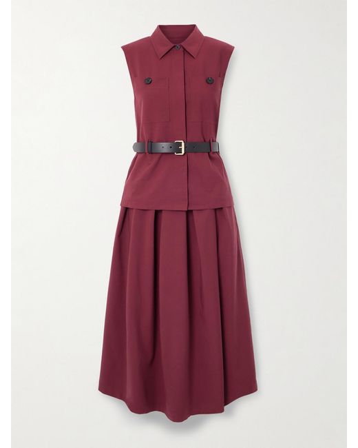 Self-Portrait Purple Belted Layered Pleated Twill Midi Dress