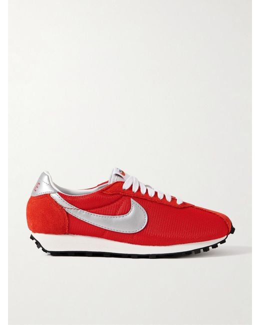 Nike Red Ld-1000 Leather And Brushed Suede-Trimmed Mesh Sneakers
