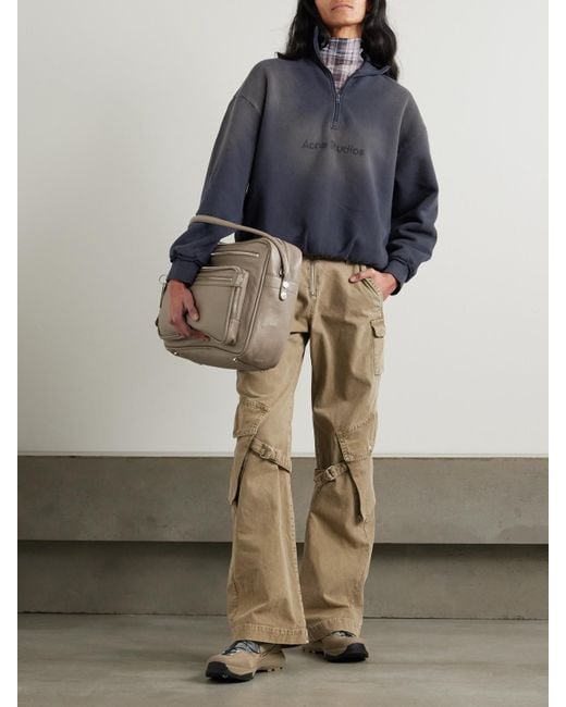 Acne Blue Embroidered Frayed Cotton-Jersey Sweatshirt
