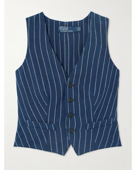 Polo Ralph Lauren Blue Pinstriped Linen And Cotton-Blend Twill Vest