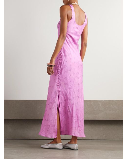 Alix Of Bohemia Pink Adele Printed Silk Midi Dress
