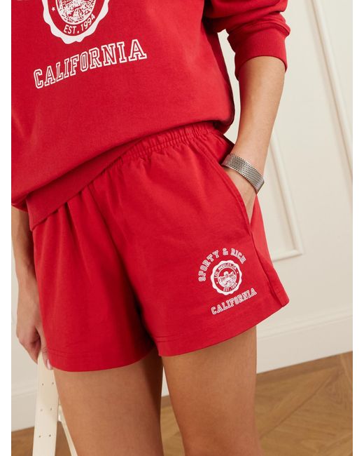 Sporty & Rich Red California Printed Cotton-Jersey Shorts