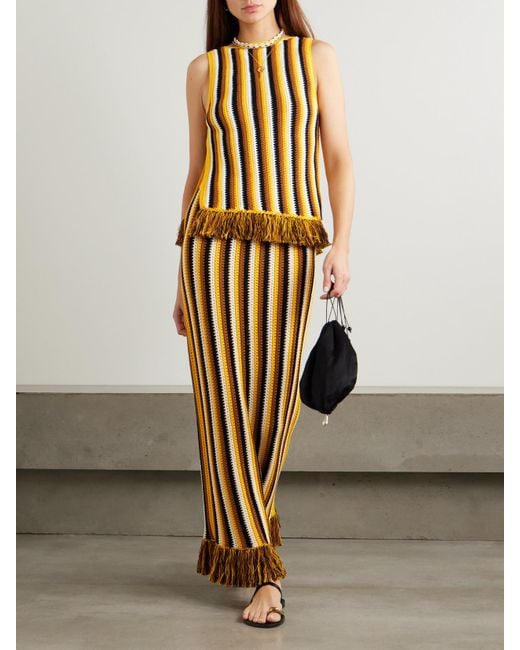 Escvdo Metallic Misti Maxirock Aus Gehäkelter, Gestreifter Baumwolle Mit Fransen