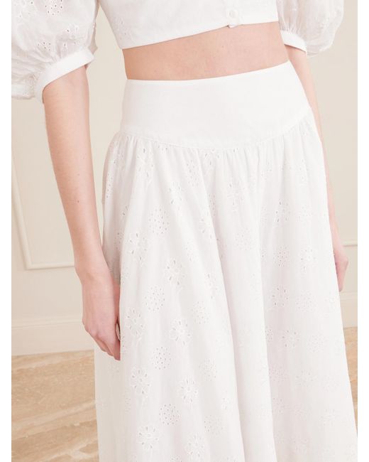 Thierry Colson White Pamela Pleated Broderie Anglaise Cotton Midi Skirt