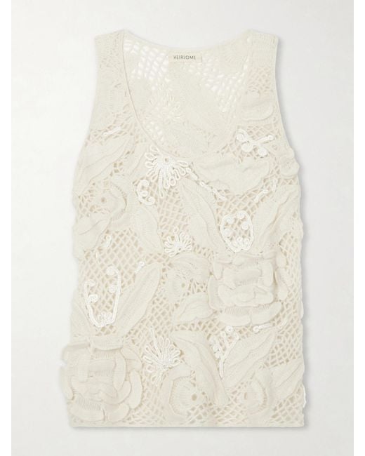 Heirlome Natural Embroidered Cashmere And Silk-Blend Tank Top
