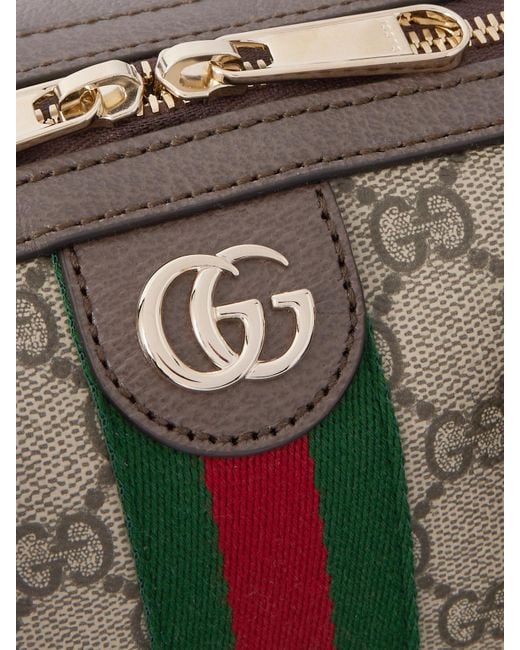 Gucci Natural Ophidia Textured Leather And Webbing-Trimmed Printed Coated-Canvas Tote