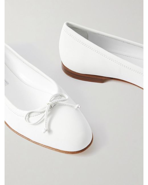 Manolo Blahnik White Veralli Bow-Detailed Leather Ballet Flats