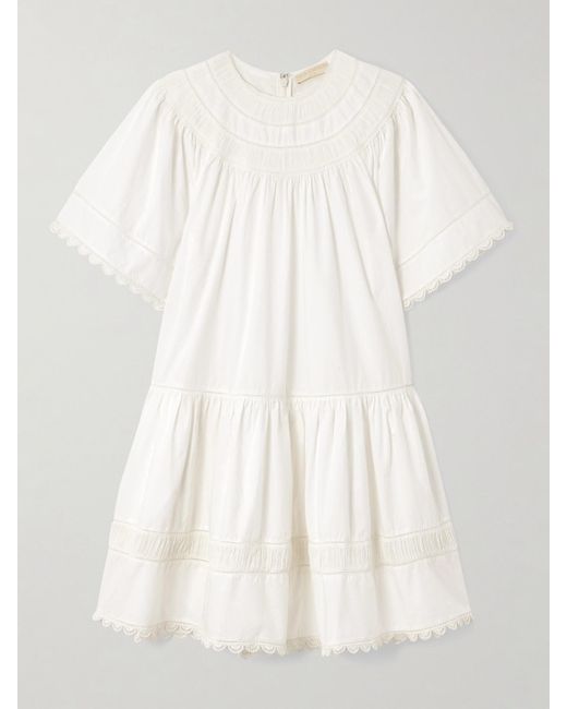 Ulla Johnson White Oumi Crochet And Chiffon-Trimmed Poplin Mini Dress